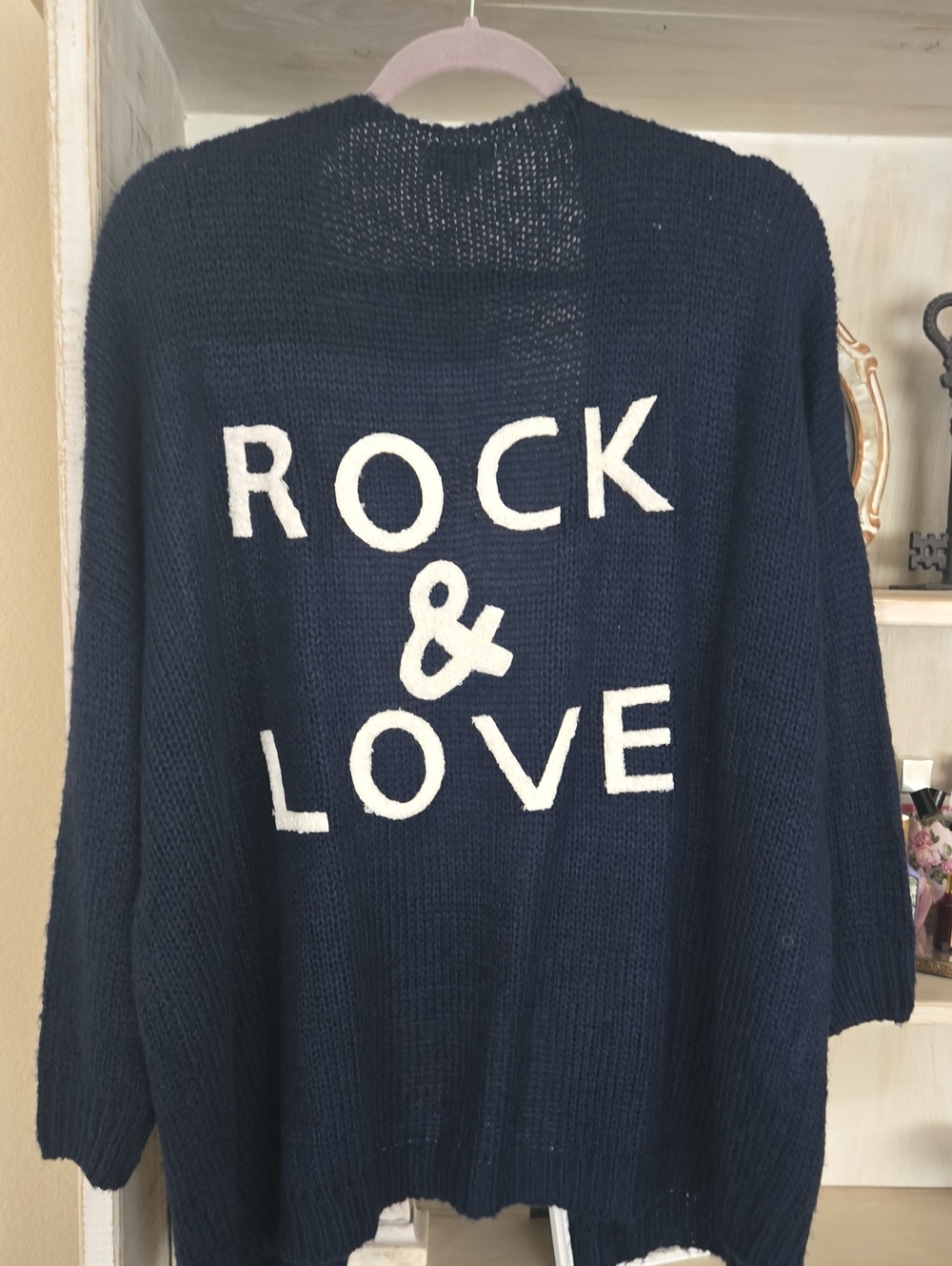 Elan Navy Knit 'ROCK & LOVE' Graphic Sweater